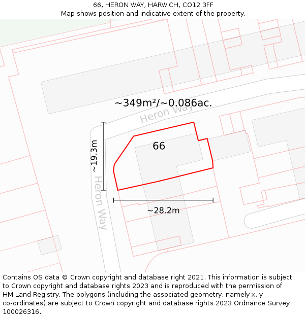 66, HERON WAY, HARWICH, CO12 3FF: Plot and title map