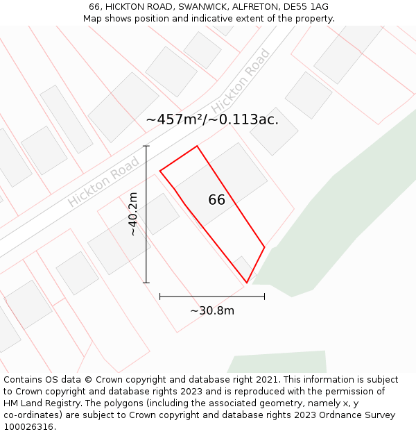 66, HICKTON ROAD, SWANWICK, ALFRETON, DE55 1AG: Plot and title map