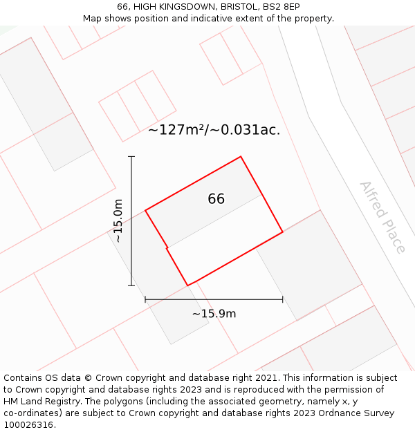 66, HIGH KINGSDOWN, BRISTOL, BS2 8EP: Plot and title map