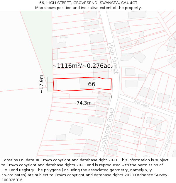 66, HIGH STREET, GROVESEND, SWANSEA, SA4 4GT: Plot and title map