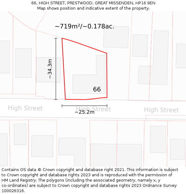 66, HIGH STREET, PRESTWOOD, GREAT MISSENDEN, HP16 9EN: Plot and title map