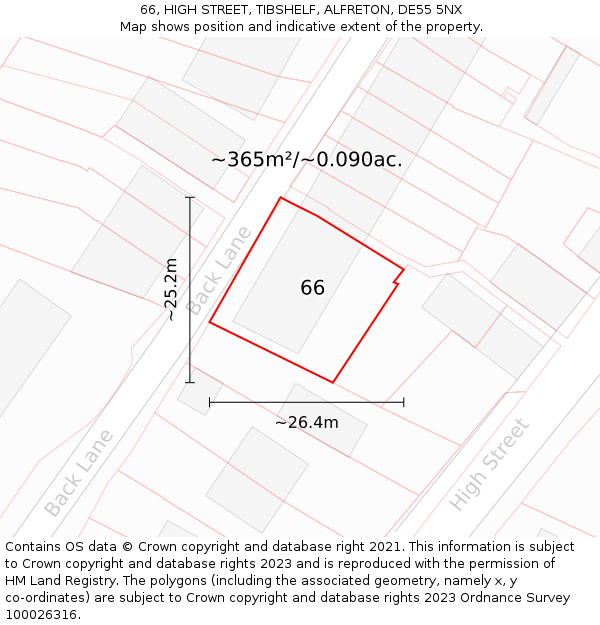 66, HIGH STREET, TIBSHELF, ALFRETON, DE55 5NX: Plot and title map