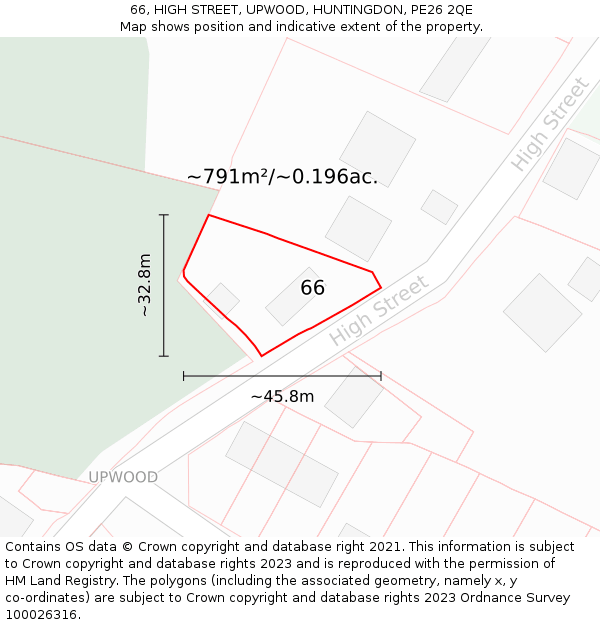 66, HIGH STREET, UPWOOD, HUNTINGDON, PE26 2QE: Plot and title map