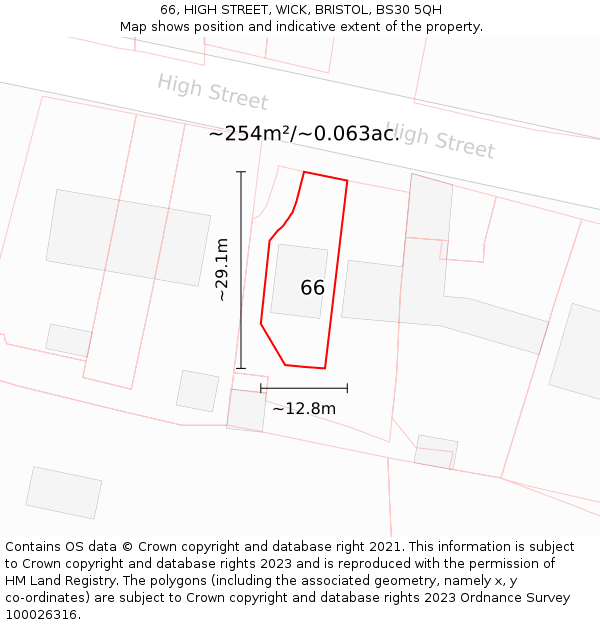 66, HIGH STREET, WICK, BRISTOL, BS30 5QH: Plot and title map