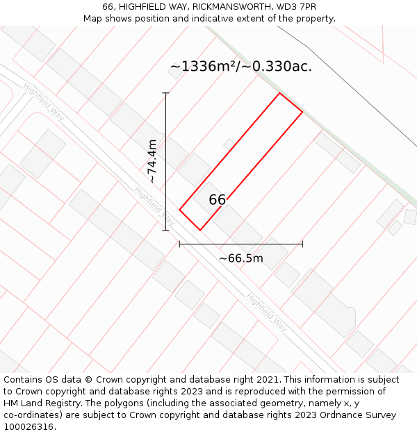 66, HIGHFIELD WAY, RICKMANSWORTH, WD3 7PR: Plot and title map