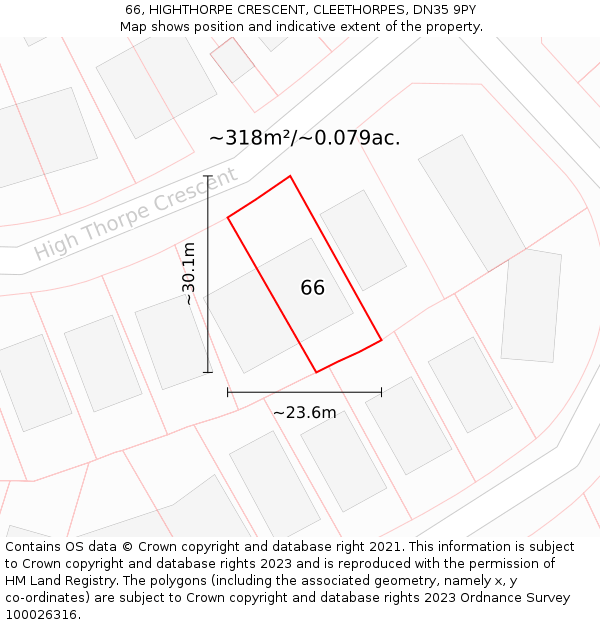 66, HIGHTHORPE CRESCENT, CLEETHORPES, DN35 9PY: Plot and title map