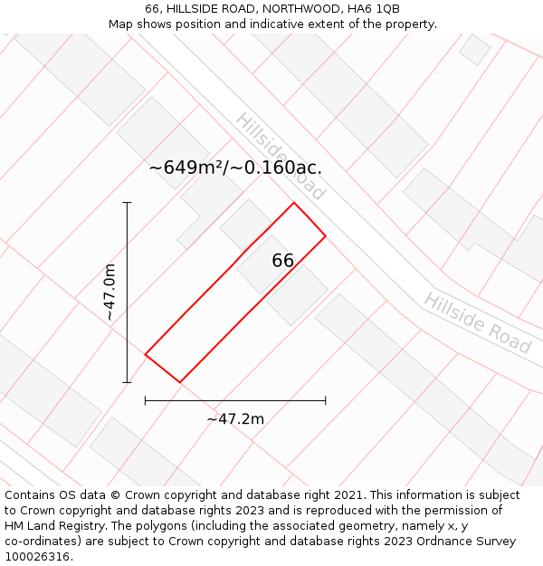 66, HILLSIDE ROAD, NORTHWOOD, HA6 1QB: Plot and title map