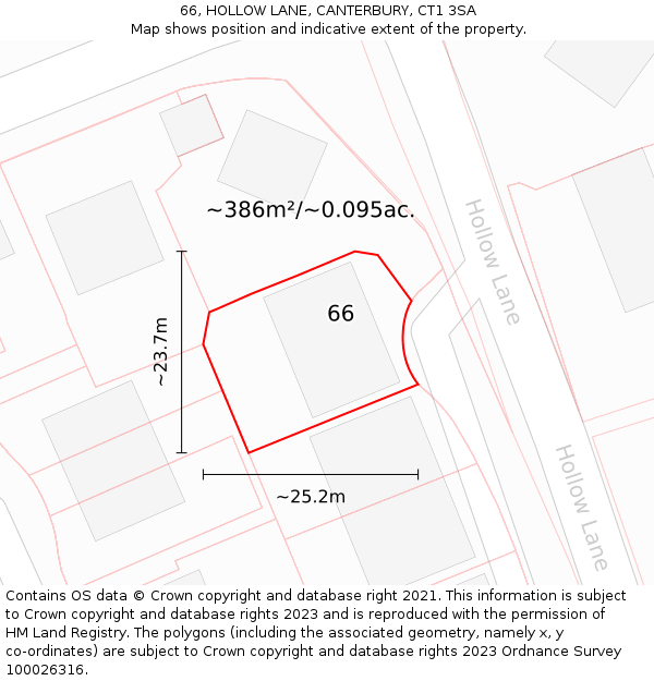 66, HOLLOW LANE, CANTERBURY, CT1 3SA: Plot and title map