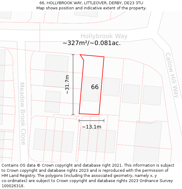 66, HOLLYBROOK WAY, LITTLEOVER, DERBY, DE23 3TU: Plot and title map