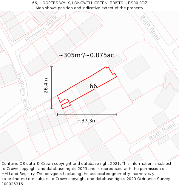 66, HOOPERS WALK, LONGWELL GREEN, BRISTOL, BS30 9DZ: Plot and title map