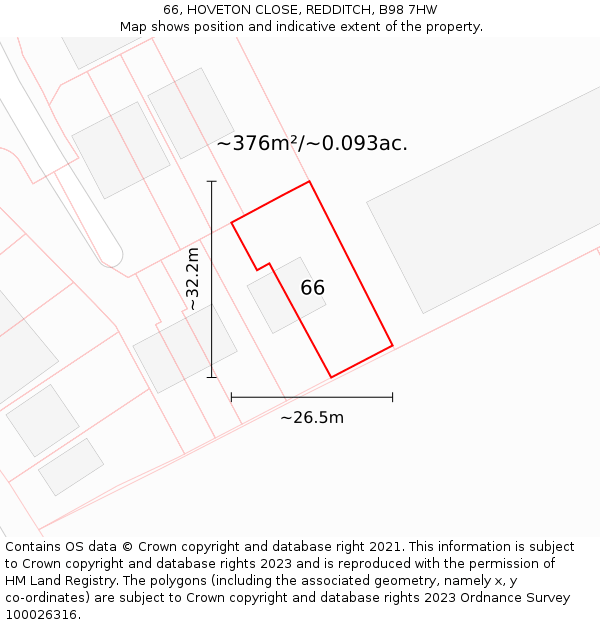 66, HOVETON CLOSE, REDDITCH, B98 7HW: Plot and title map