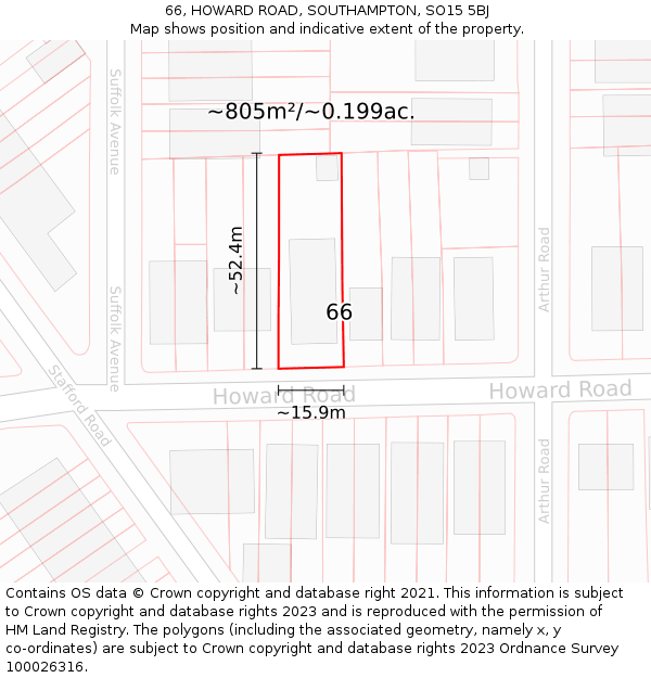 66, HOWARD ROAD, SOUTHAMPTON, SO15 5BJ: Plot and title map