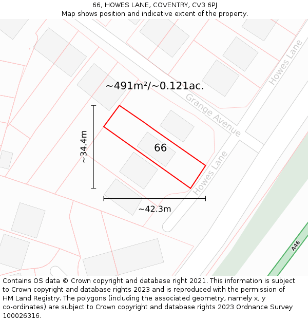 66, HOWES LANE, COVENTRY, CV3 6PJ: Plot and title map