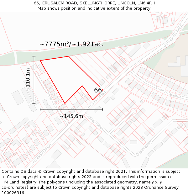 66, JERUSALEM ROAD, SKELLINGTHORPE, LINCOLN, LN6 4RH: Plot and title map