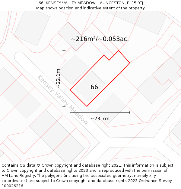 66, KENSEY VALLEY MEADOW, LAUNCESTON, PL15 9TJ: Plot and title map