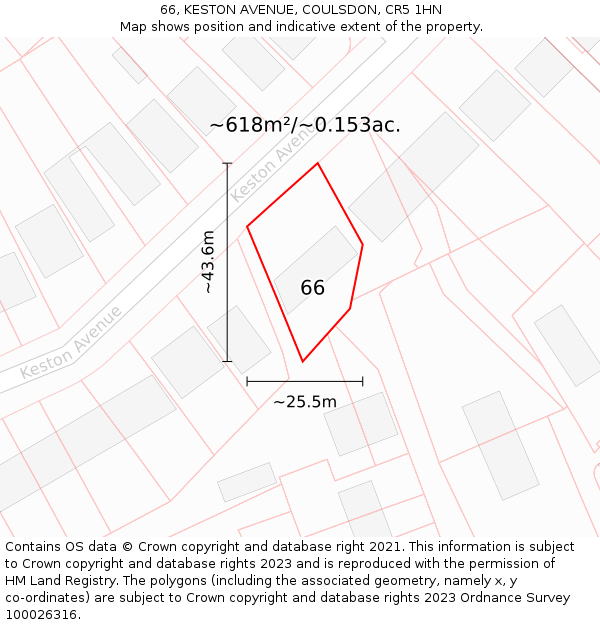 66, KESTON AVENUE, COULSDON, CR5 1HN: Plot and title map