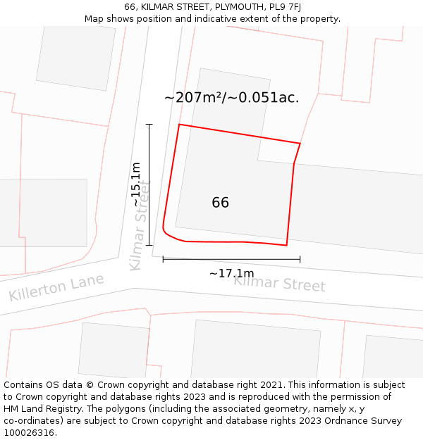 66, KILMAR STREET, PLYMOUTH, PL9 7FJ: Plot and title map