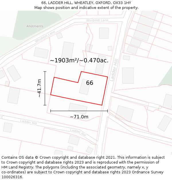 66, LADDER HILL, WHEATLEY, OXFORD, OX33 1HY: Plot and title map