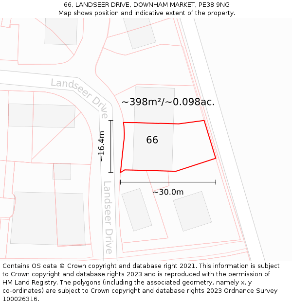 66, LANDSEER DRIVE, DOWNHAM MARKET, PE38 9NG: Plot and title map