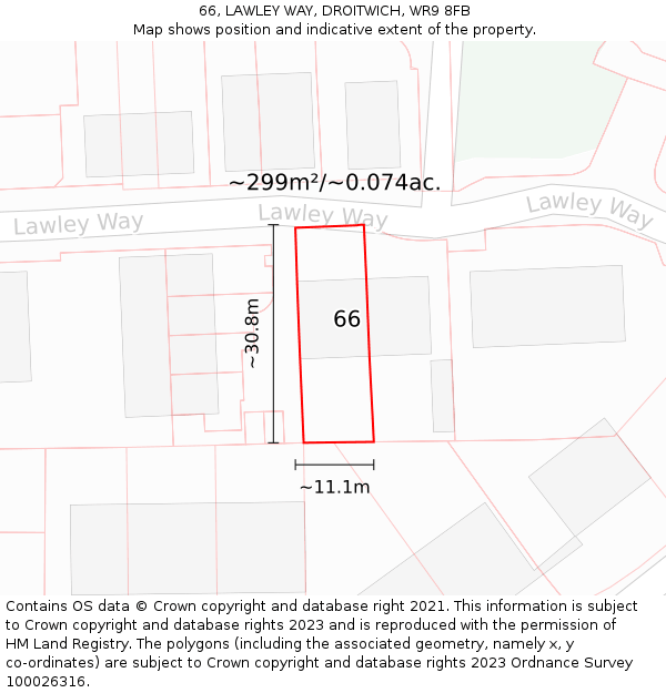 66, LAWLEY WAY, DROITWICH, WR9 8FB: Plot and title map