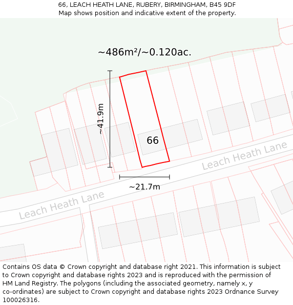 66, LEACH HEATH LANE, RUBERY, BIRMINGHAM, B45 9DF: Plot and title map