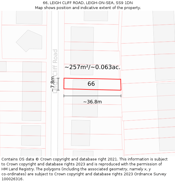 66, LEIGH CLIFF ROAD, LEIGH-ON-SEA, SS9 1DN: Plot and title map