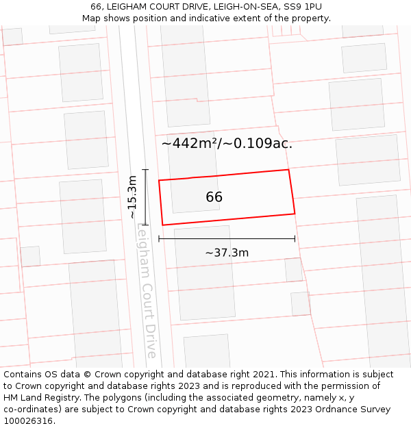 66, LEIGHAM COURT DRIVE, LEIGH-ON-SEA, SS9 1PU: Plot and title map