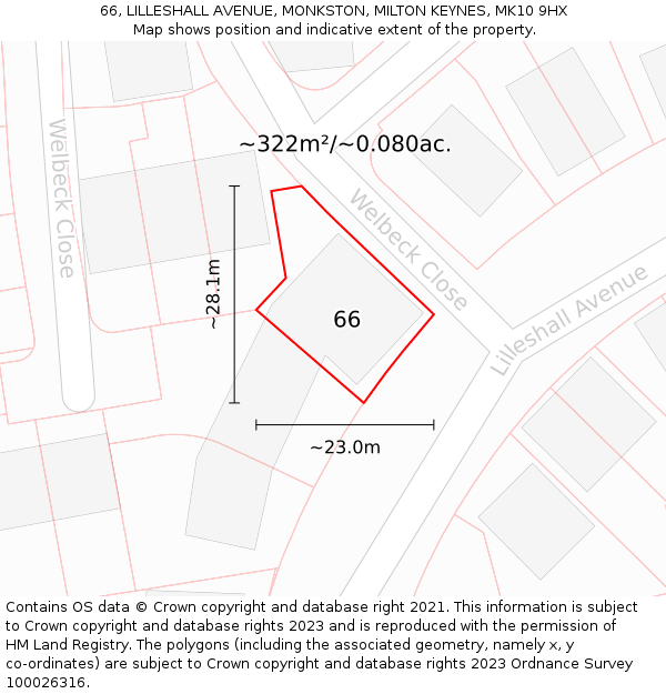 66, LILLESHALL AVENUE, MONKSTON, MILTON KEYNES, MK10 9HX: Plot and title map