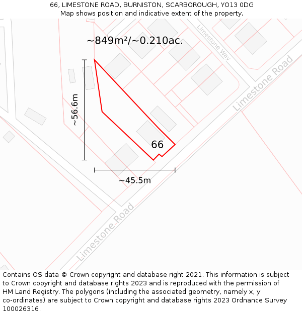 66, LIMESTONE ROAD, BURNISTON, SCARBOROUGH, YO13 0DG: Plot and title map