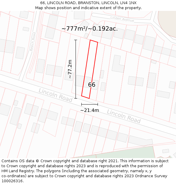 66, LINCOLN ROAD, BRANSTON, LINCOLN, LN4 1NX: Plot and title map