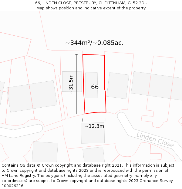 66, LINDEN CLOSE, PRESTBURY, CHELTENHAM, GL52 3DU: Plot and title map