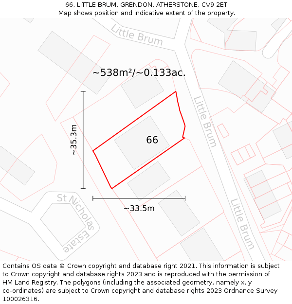 66, LITTLE BRUM, GRENDON, ATHERSTONE, CV9 2ET: Plot and title map