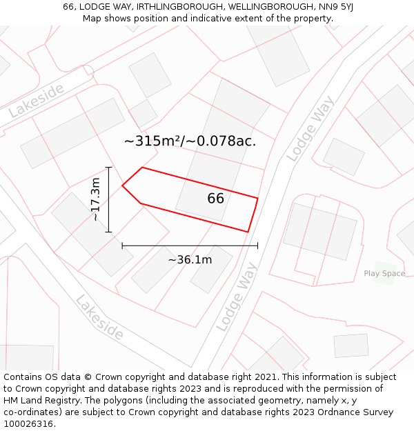 66, LODGE WAY, IRTHLINGBOROUGH, WELLINGBOROUGH, NN9 5YJ: Plot and title map