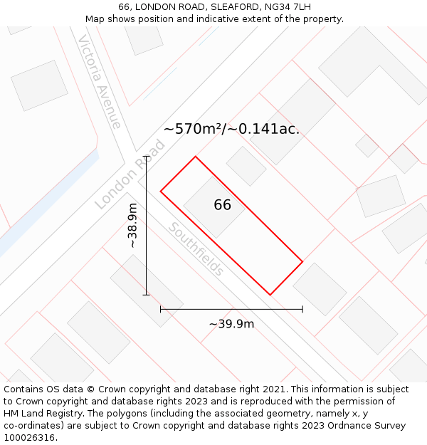 66, LONDON ROAD, SLEAFORD, NG34 7LH: Plot and title map