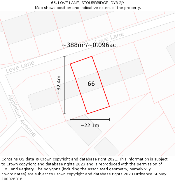 66, LOVE LANE, STOURBRIDGE, DY8 2JY: Plot and title map