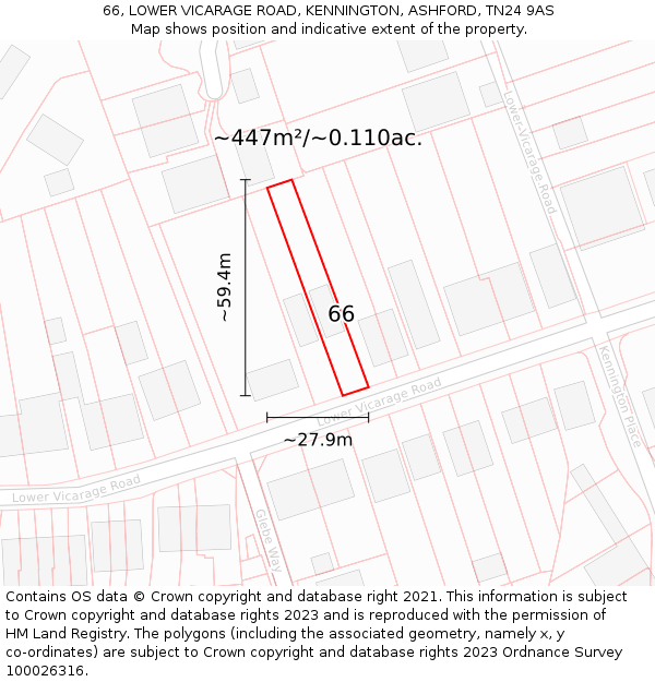 66, LOWER VICARAGE ROAD, KENNINGTON, ASHFORD, TN24 9AS: Plot and title map