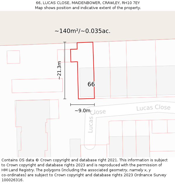 66, LUCAS CLOSE, MAIDENBOWER, CRAWLEY, RH10 7EY: Plot and title map