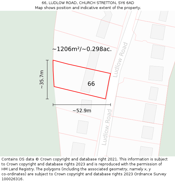 66, LUDLOW ROAD, CHURCH STRETTON, SY6 6AD: Plot and title map