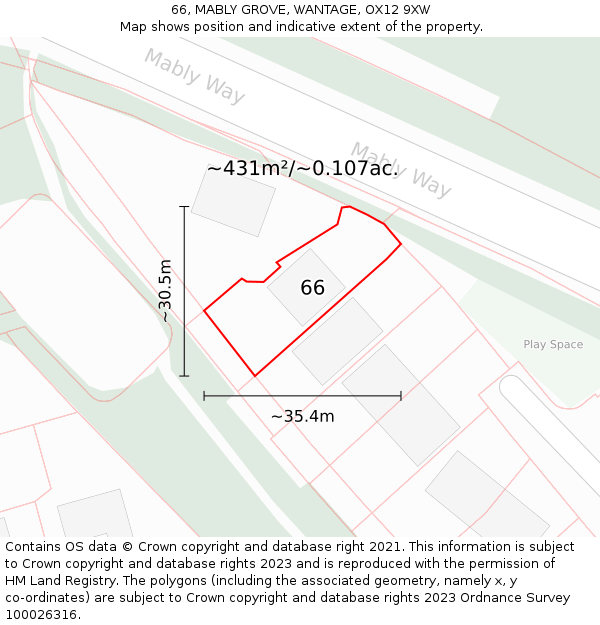 66, MABLY GROVE, WANTAGE, OX12 9XW: Plot and title map