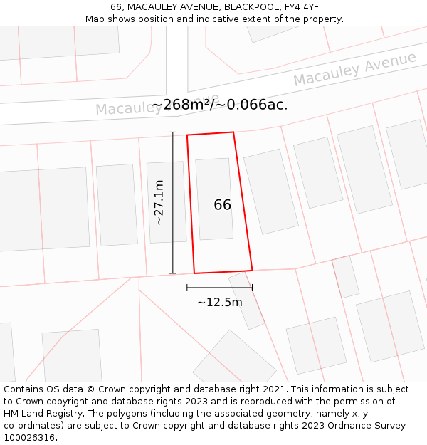 66, MACAULEY AVENUE, BLACKPOOL, FY4 4YF: Plot and title map