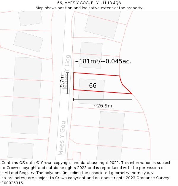 66, MAES Y GOG, RHYL, LL18 4QA: Plot and title map