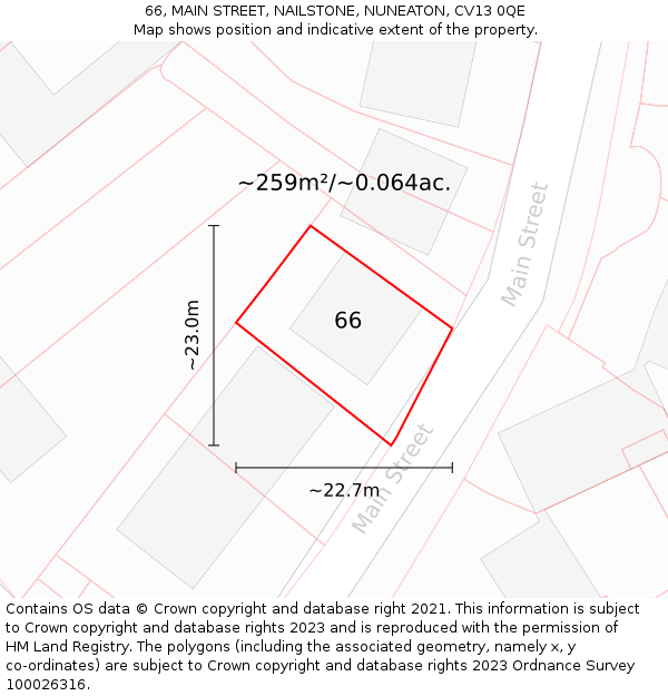 66, MAIN STREET, NAILSTONE, NUNEATON, CV13 0QE: Plot and title map