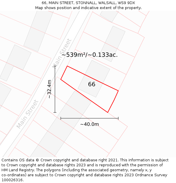 66, MAIN STREET, STONNALL, WALSALL, WS9 9DX: Plot and title map