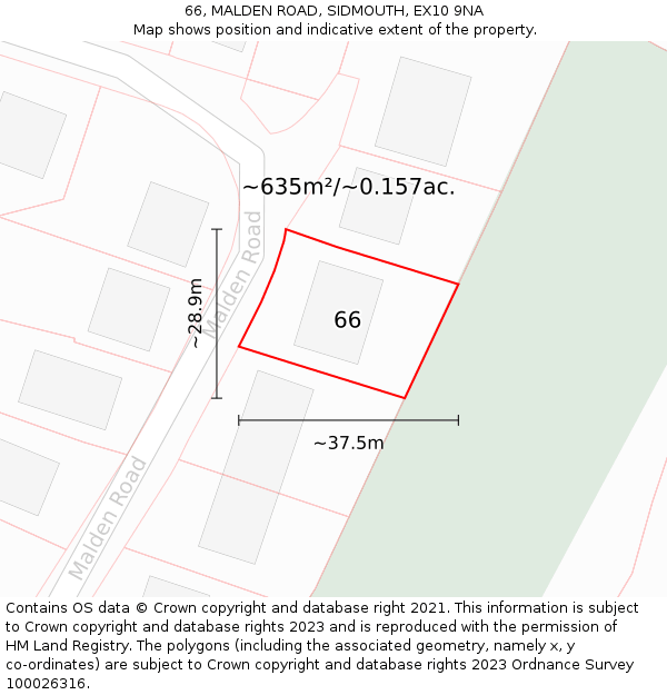 66, MALDEN ROAD, SIDMOUTH, EX10 9NA: Plot and title map