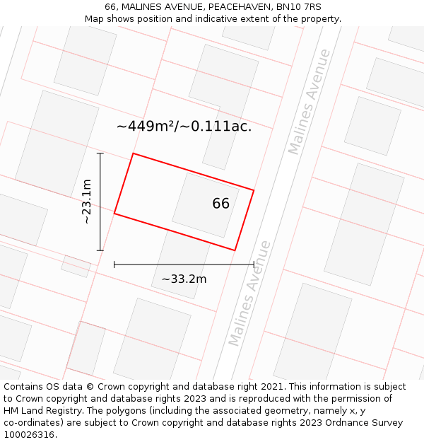 66, MALINES AVENUE, PEACEHAVEN, BN10 7RS: Plot and title map