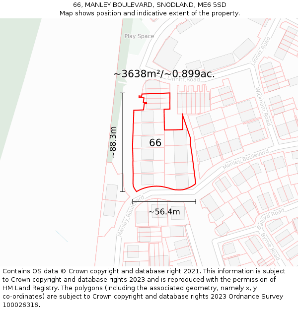 66, MANLEY BOULEVARD, SNODLAND, ME6 5SD: Plot and title map