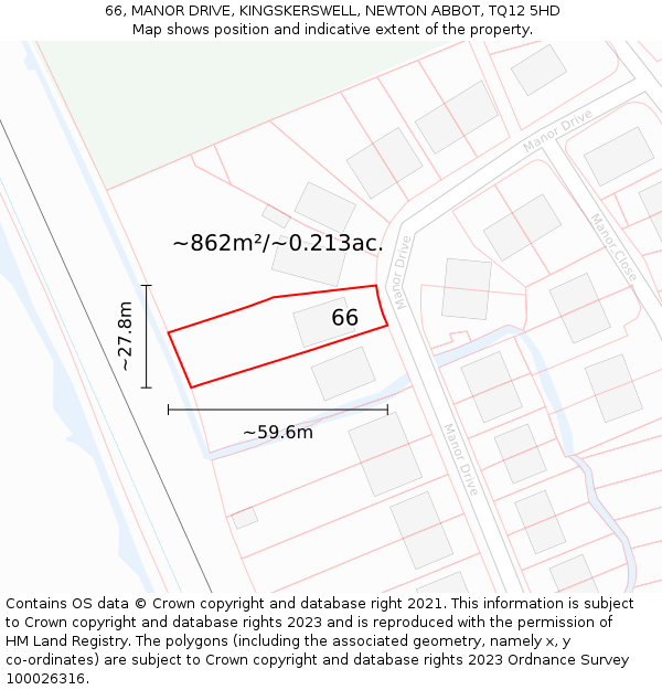 66, MANOR DRIVE, KINGSKERSWELL, NEWTON ABBOT, TQ12 5HD: Plot and title map