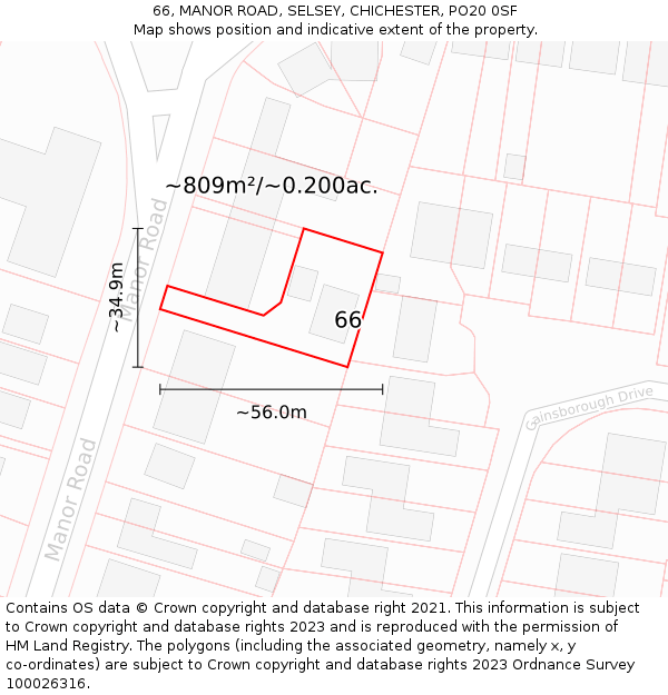 66, MANOR ROAD, SELSEY, CHICHESTER, PO20 0SF: Plot and title map