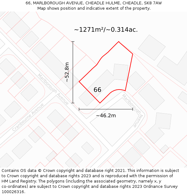 66, MARLBOROUGH AVENUE, CHEADLE HULME, CHEADLE, SK8 7AW: Plot and title map