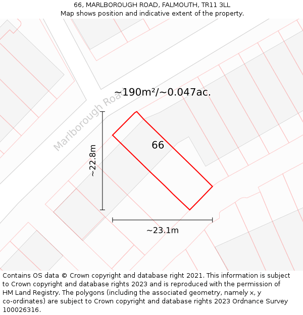 66, MARLBOROUGH ROAD, FALMOUTH, TR11 3LL: Plot and title map